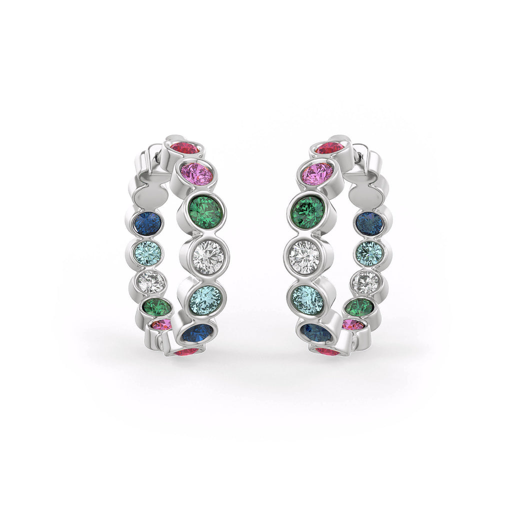 2.70ct Diamond Hoops with Natural Rubies & Sapphires – 18K Gold