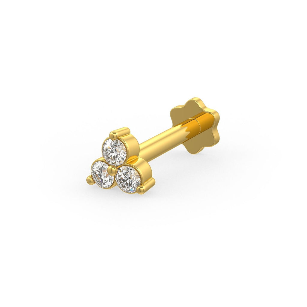 Trilogy Diamond Nose Stud in 18K Yellow Gold