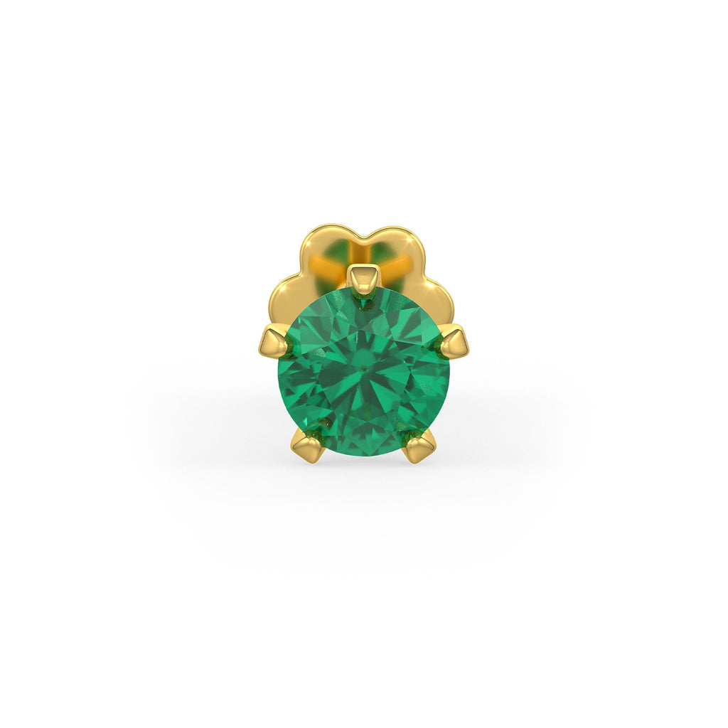Deep Green Emerald Nose Piercing Pin in 18ct Yellow Gold Screwbacks Gemstones Stud