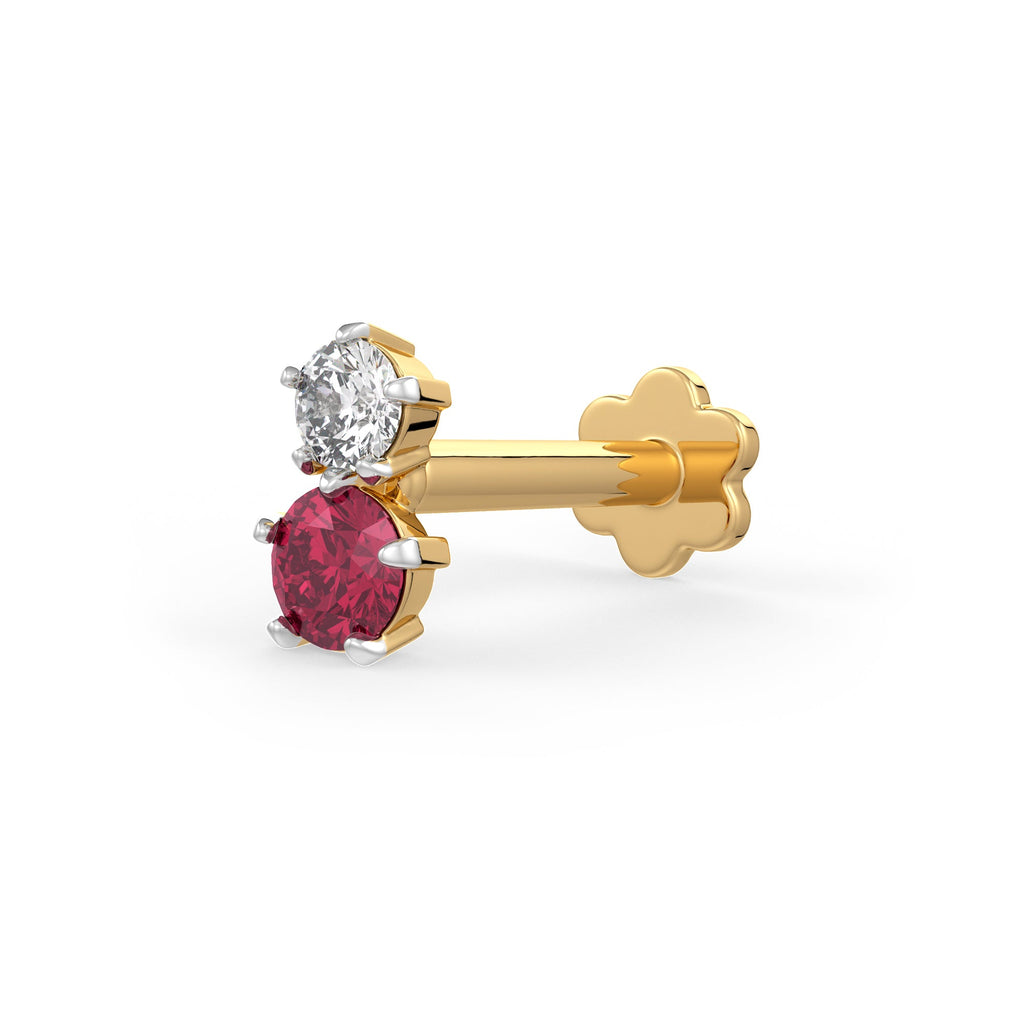 Ruby and Diamond Toi et Moi Nose Pin | 18K White Gold