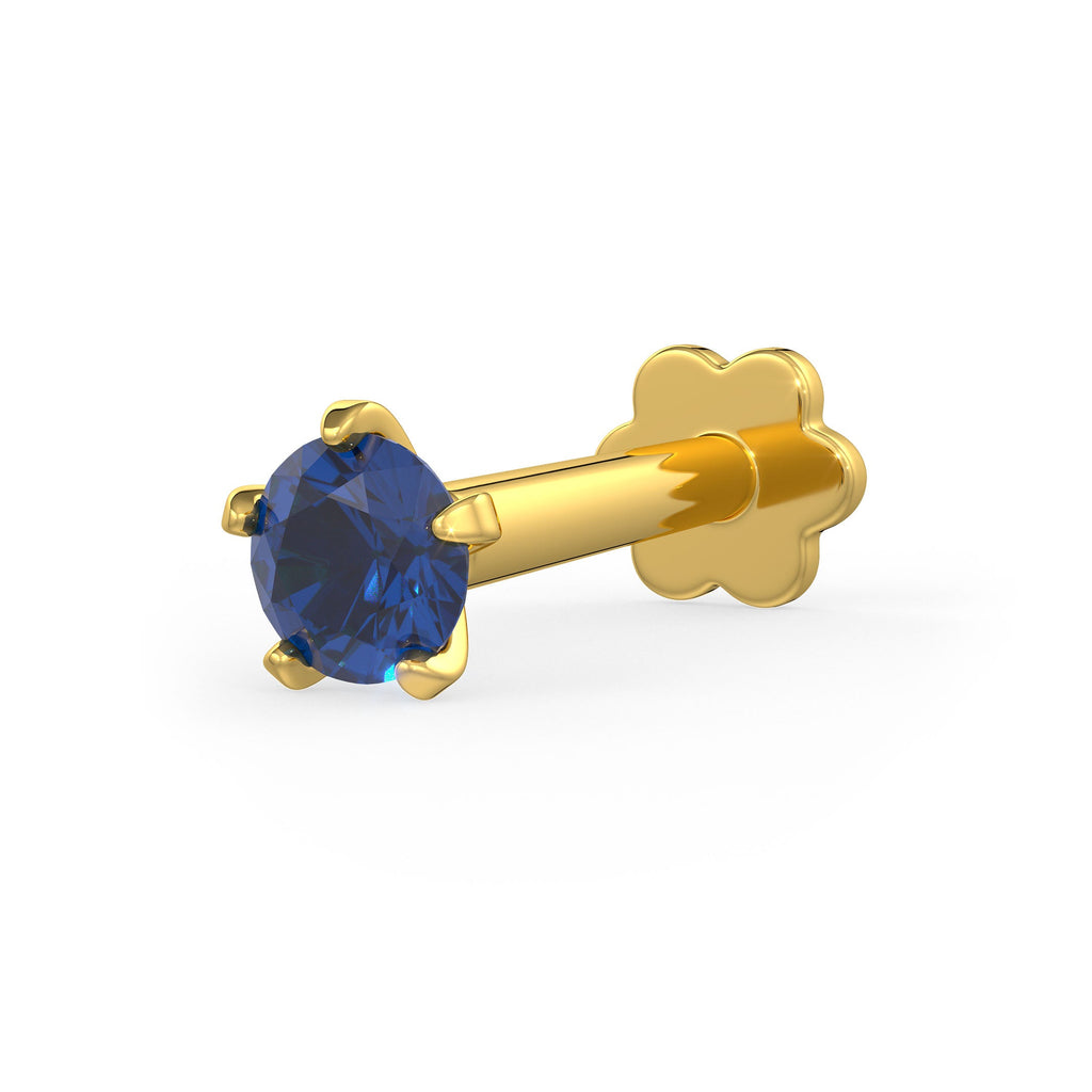 18K Yellow Gold Blue Sapphire Nose Pin - Royal Gemstone
