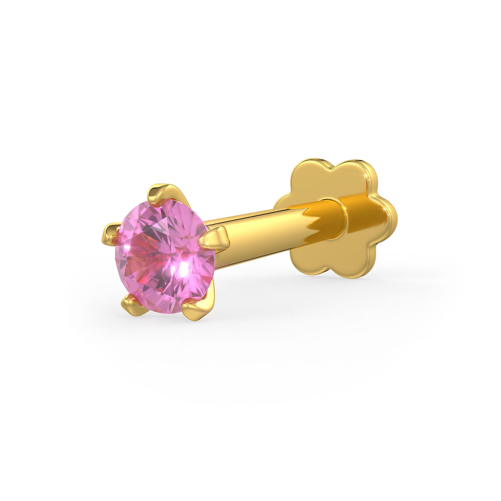 Pink Sapphire Nose Stud in 18K Yellow Gold