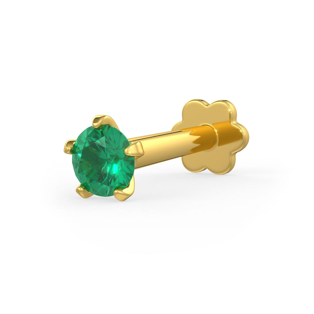 Emerald and Yellow Gold Nose Stud | Deep Green