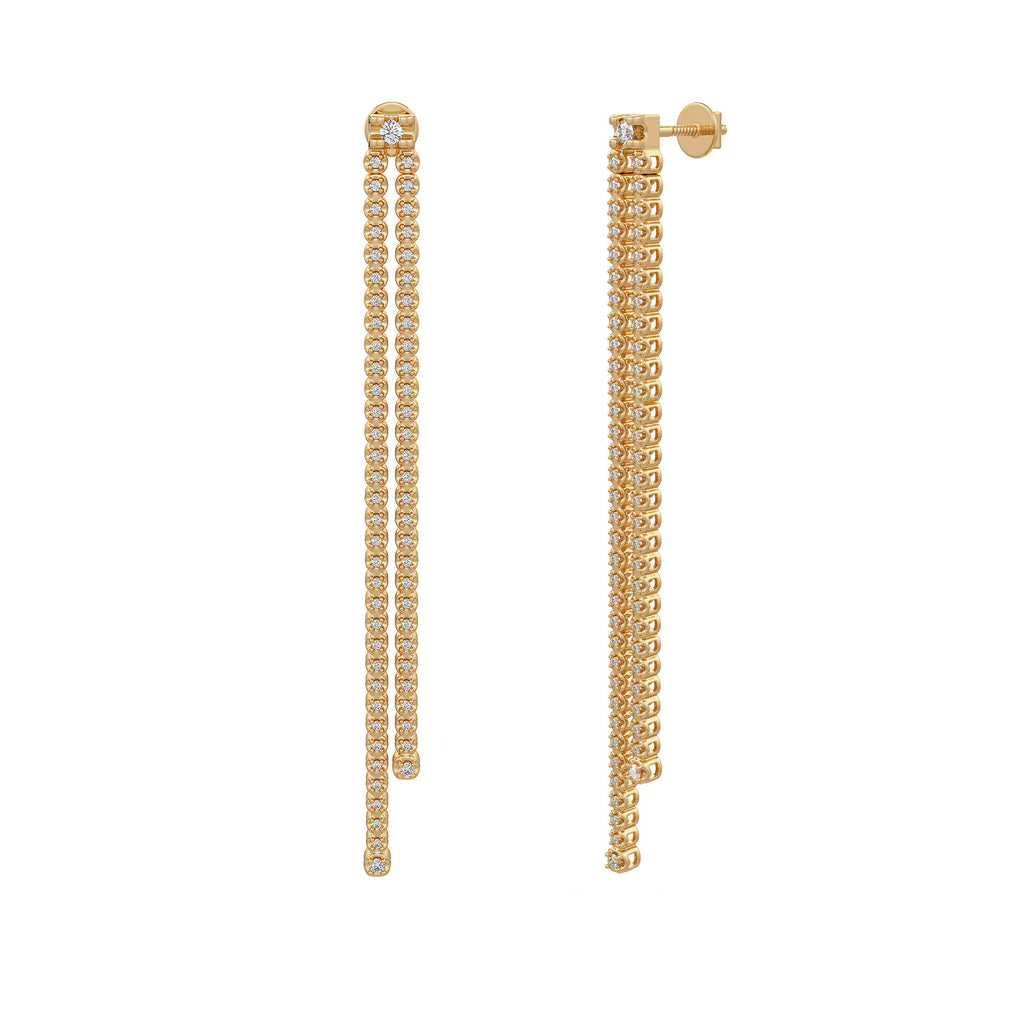 Long Drop Tennis Diamond Earrings in 18ct Yellow Gold 0.90ct