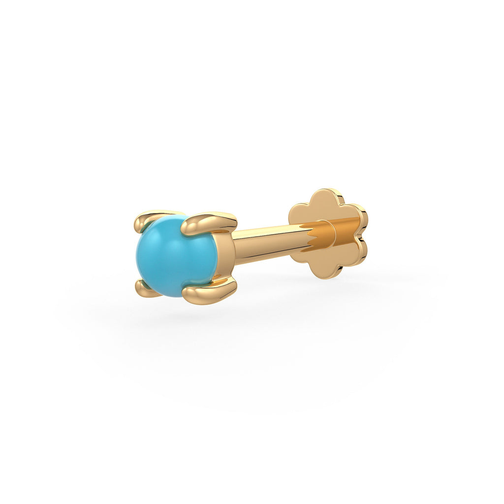 Genuine Turquoise Nose Stud in 18K Yellow Gold
