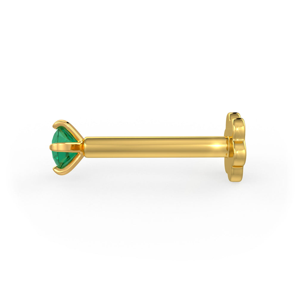 Deep Green Emerald Nose Piercing Pin in 18ct Yellow Gold Screwbacks Gemstones Stud