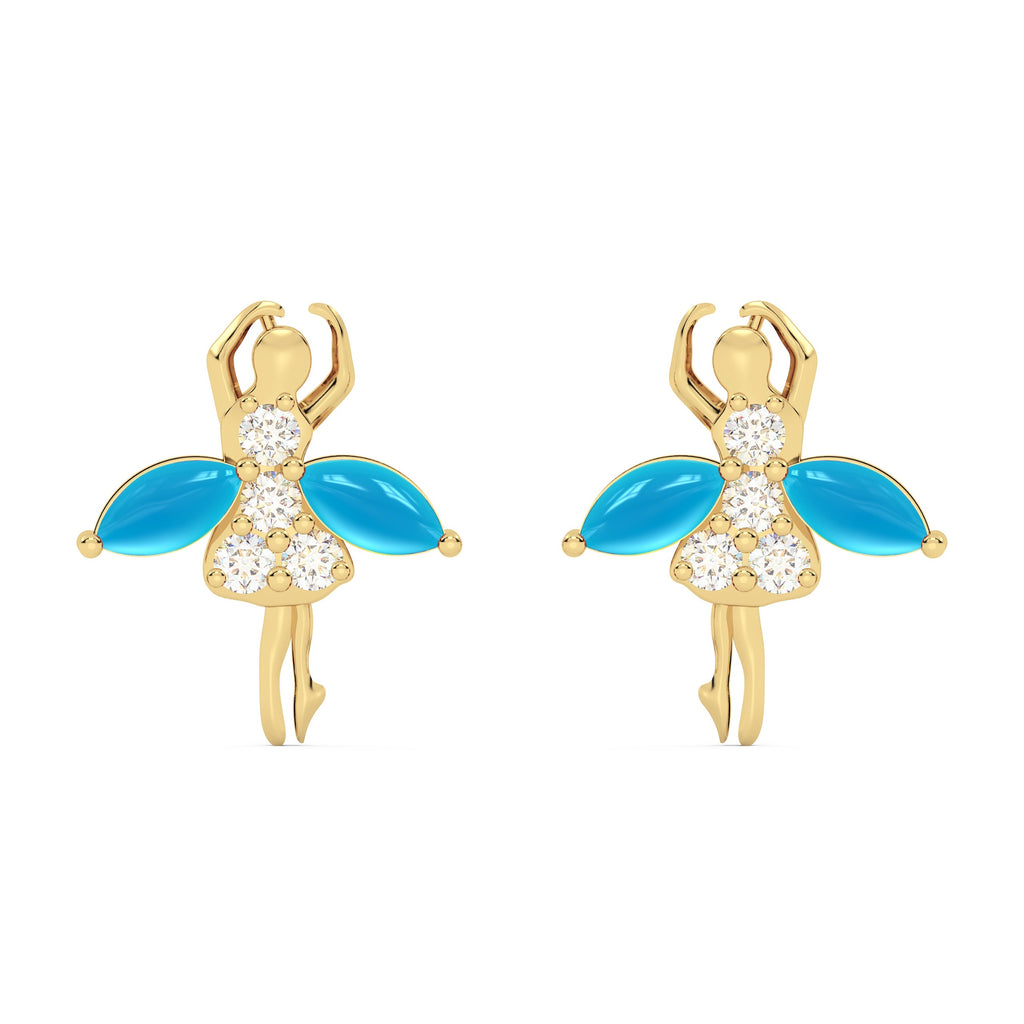 18ct Yellow Gold Diamond & Aquamarine Earrings Ballroom Dancing Ballerina