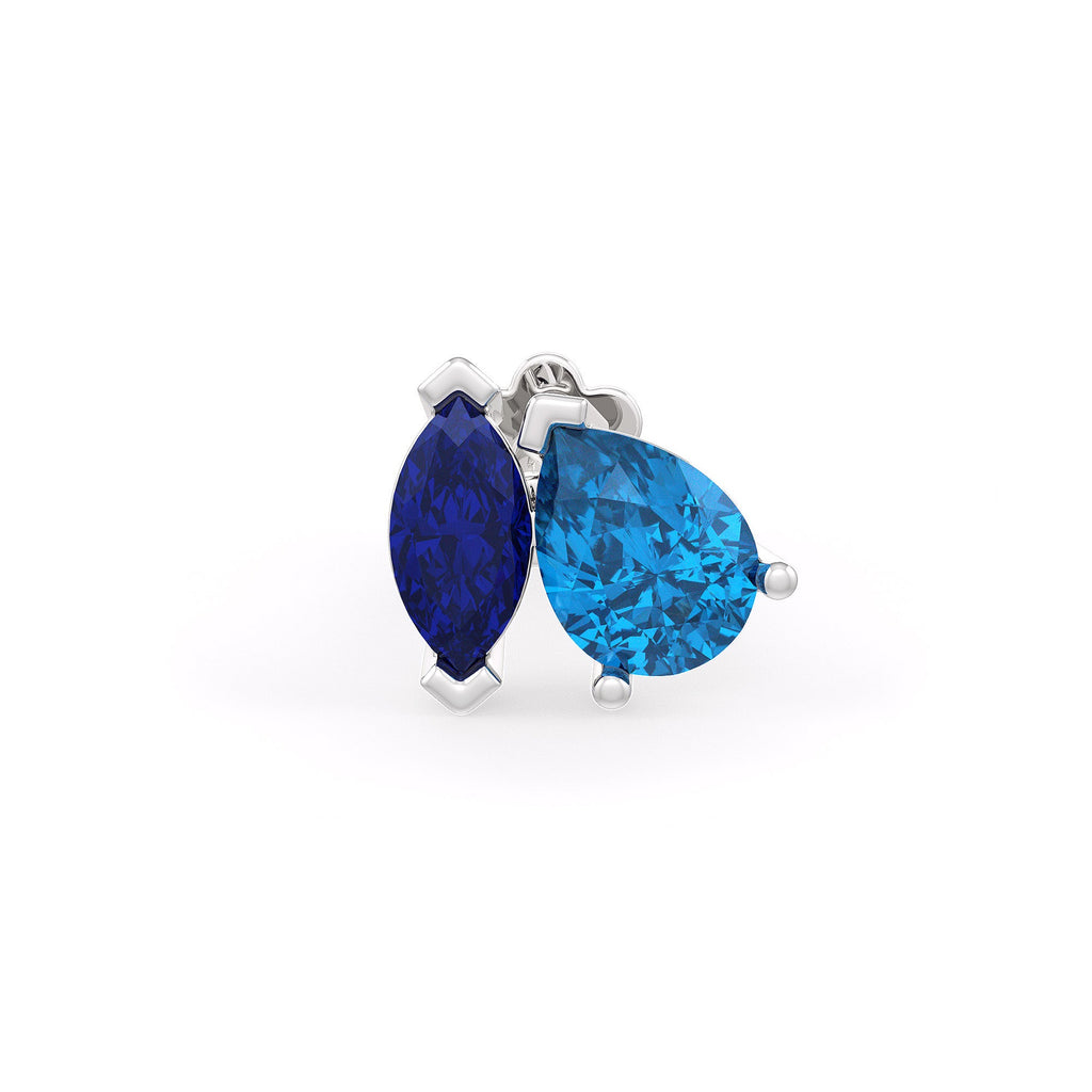 Blue Topaz Sapphire Nose Stud in 18ct White Gold Nasal Piercing