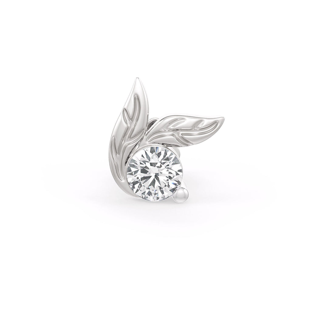 Diamond Nose Stud in 18ct White Gold Leaf 0.08ct Screwback Pin