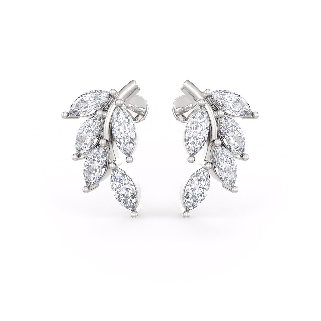 18ct White Gold Marquise Diamond Leaf Stud Earrings | 1.20ct | As Seen in TATLER