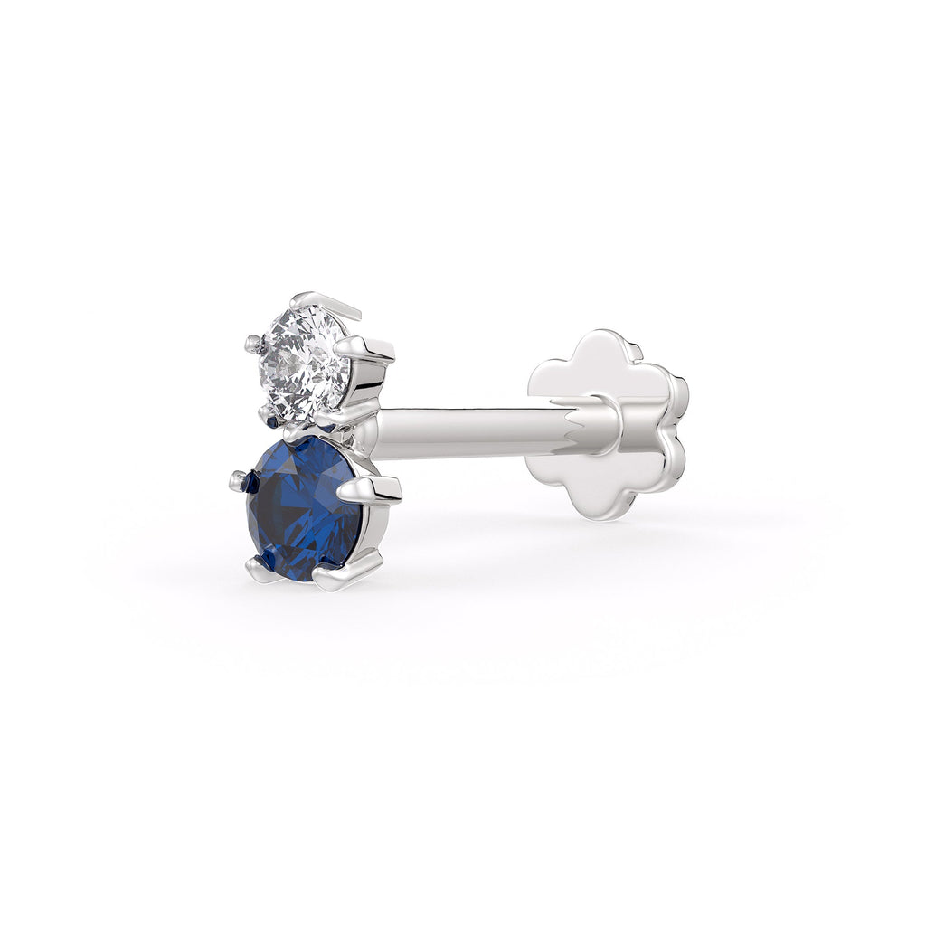Diamond Sapphire Nose Pin 18ct White Gold stud Toi et Moi