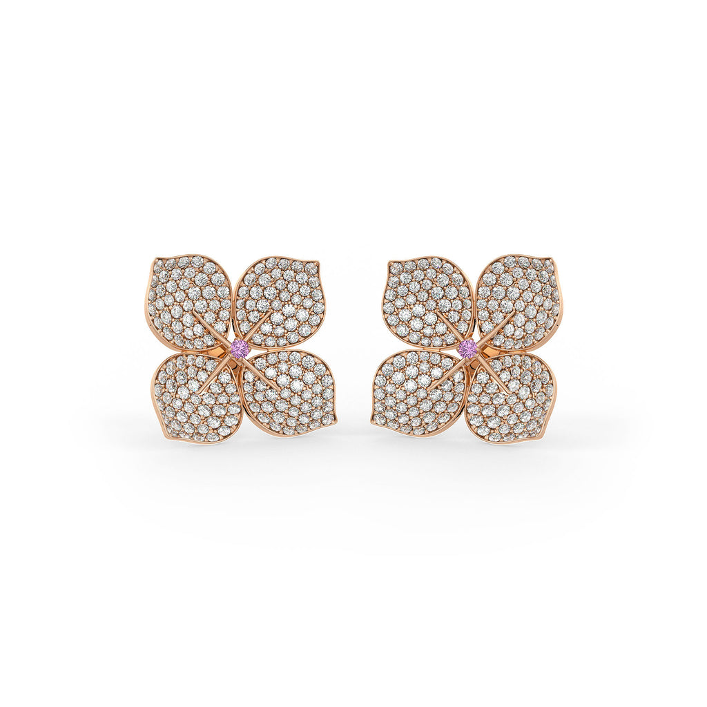 18ct Rose Gold Hydrangea Flower Diamond Earrings 1.60ct