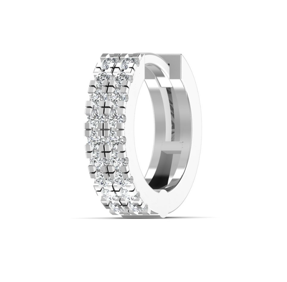 Diamond Cartilage Hoop Piercing in 18ct White Gold 8mm Double Row Singular
