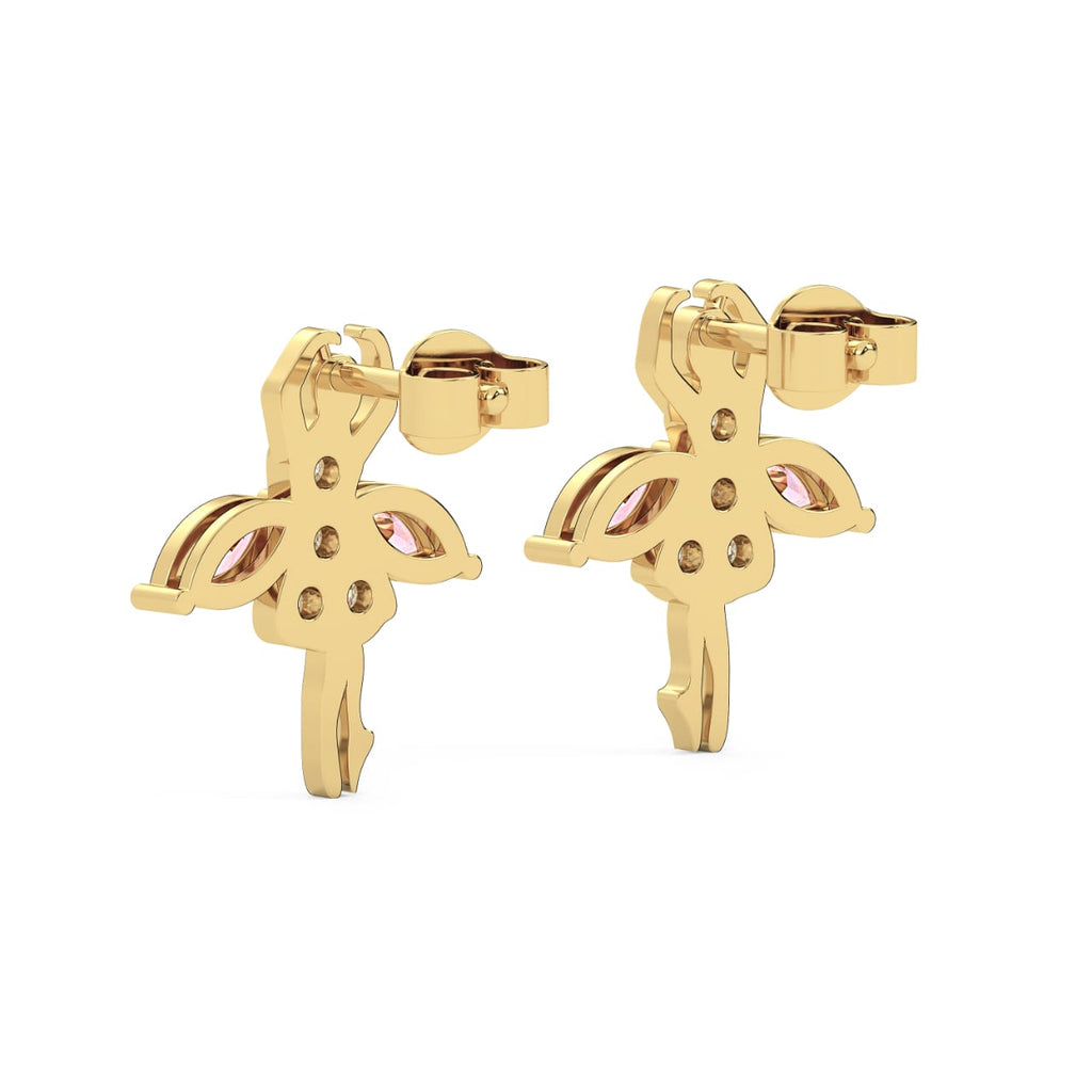 18ct Yellow Gold Diamond & Pink Sapphire Earrings Ballroom Dancing Ballerina