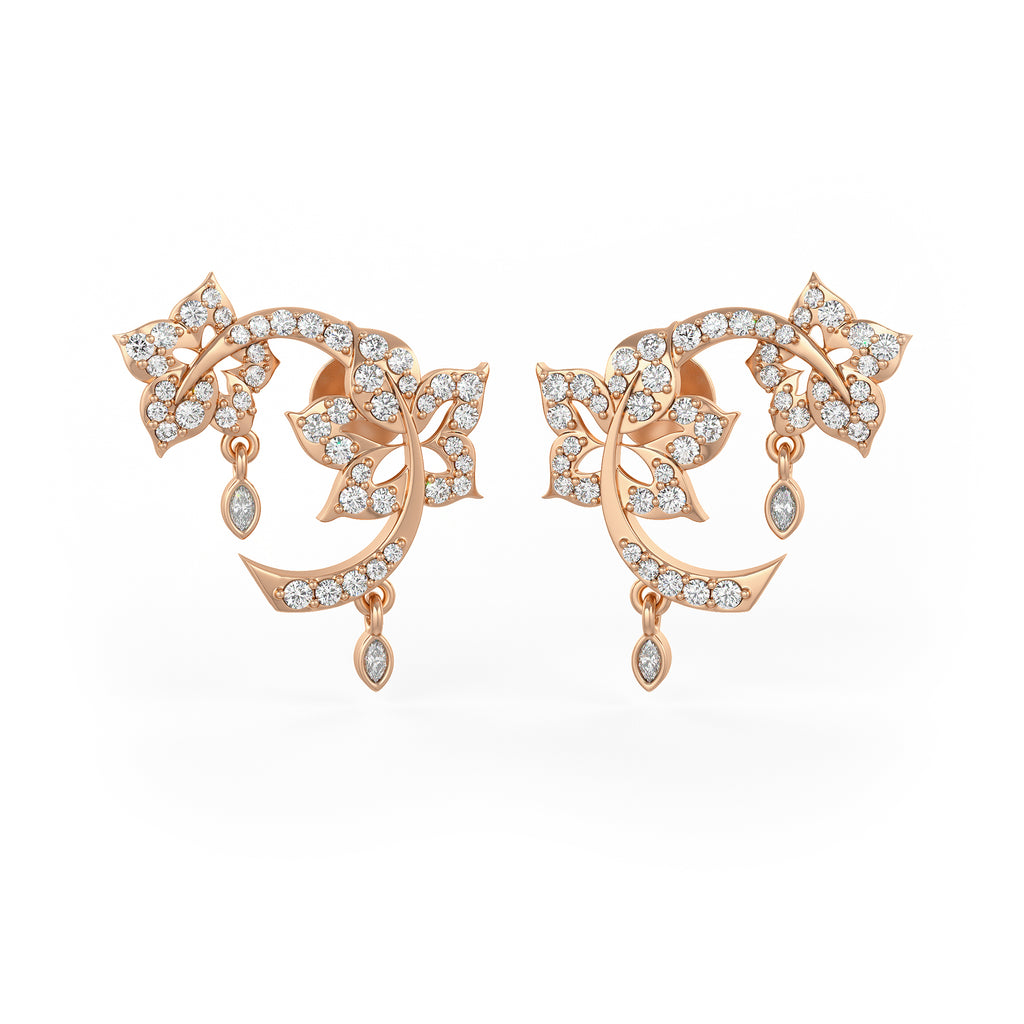 Blooming Radiance: Diamond Flower Studs in 18K Rose Gold