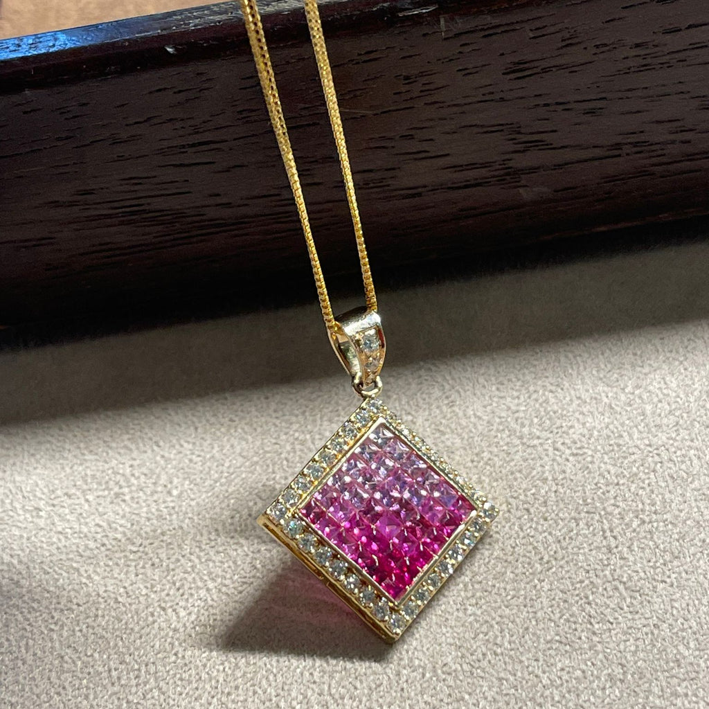 Diamond Pink Sapphire Necklace in 18ct Yellow Gold by Türler Schmuck und Uhren
