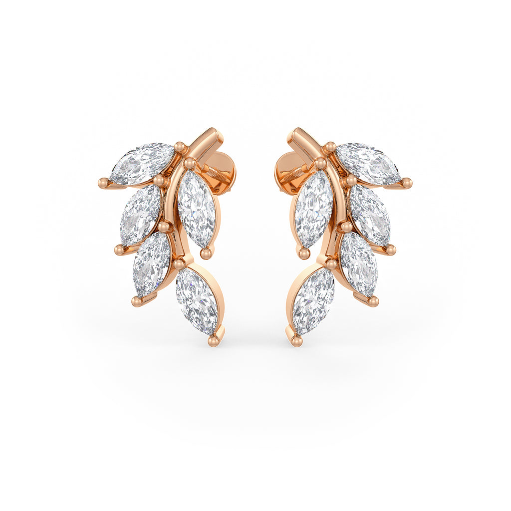 18ct Rose Gold Marquise Diamond Leaf Stud Earrings | 1.20ct | As Seen in TATLER