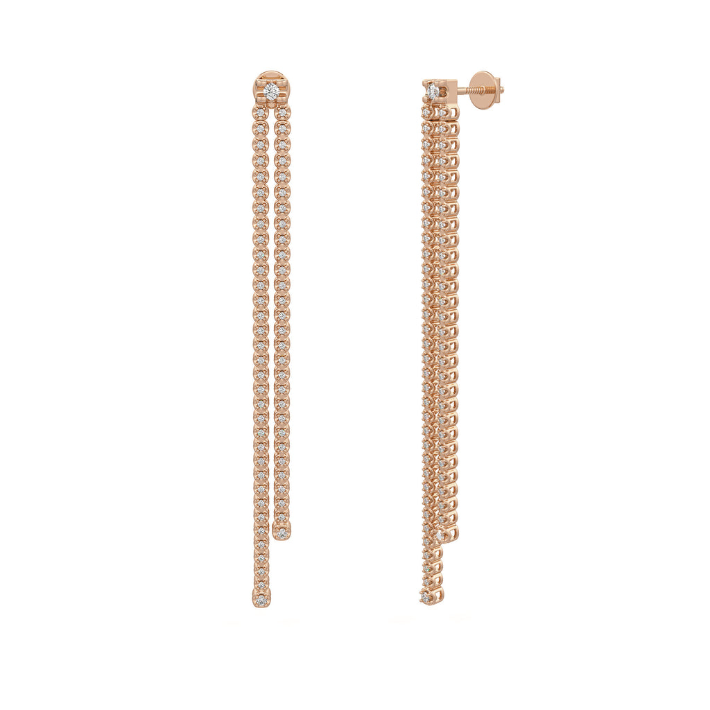 Long Drop Tennis Diamond Earrings in 18ct Rose Gold 0.90ct