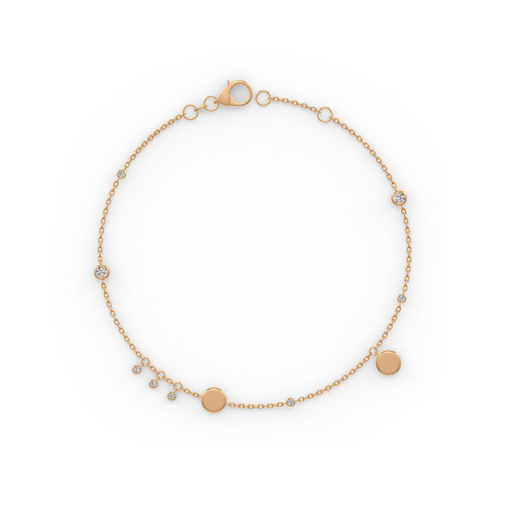 Diamond Bracelet in 18ct Rose Gold 0.22ct Charm Disc on Chain