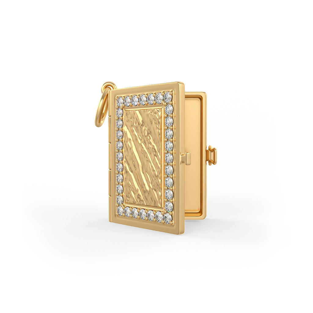 Diamond Book Charm Locket in 18ct Rose Gold Pendant Jane Austen Collection
