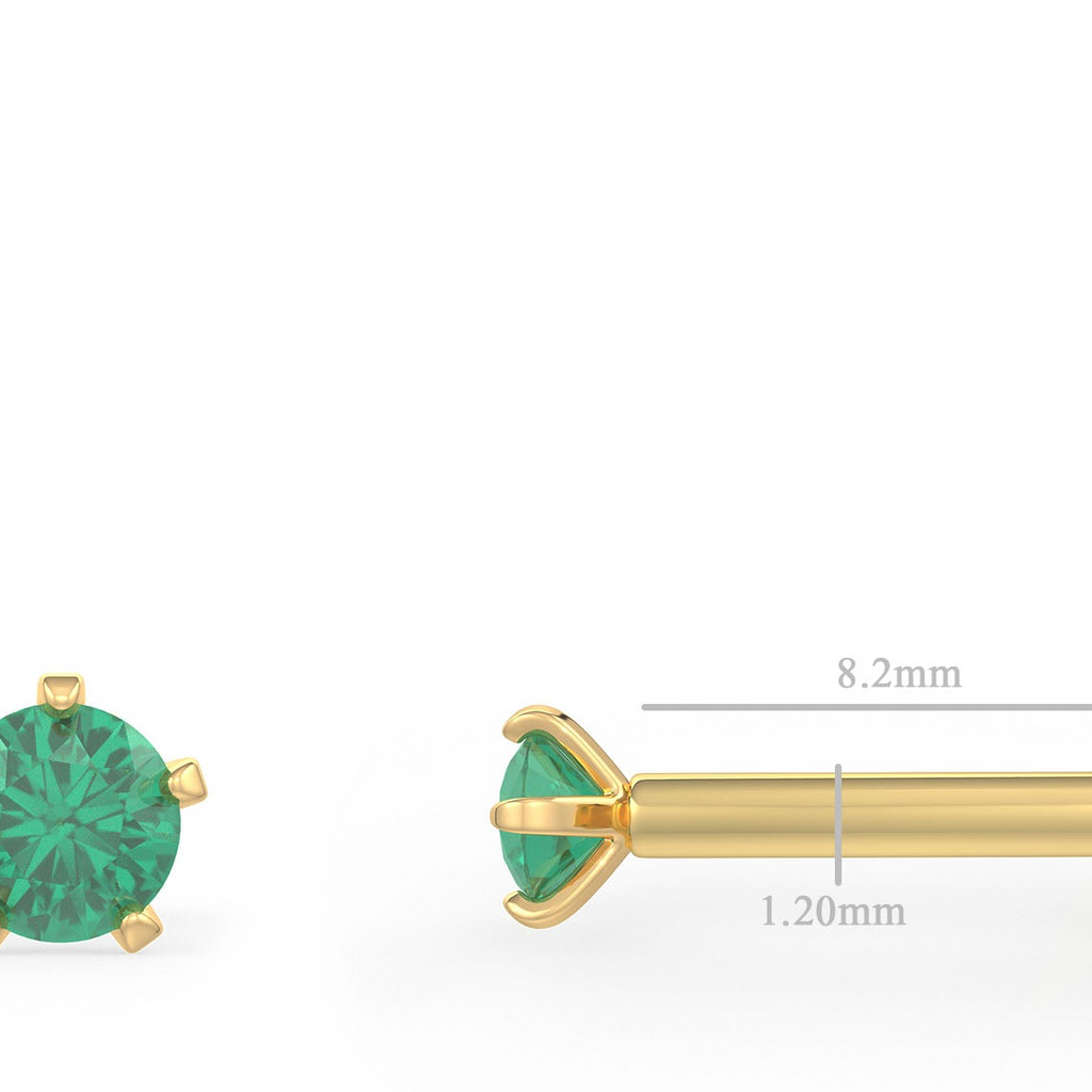 Deep Green Emerald Nose Piercing Pin in 18ct Yellow Gold Screwbacks Gemstones Stud