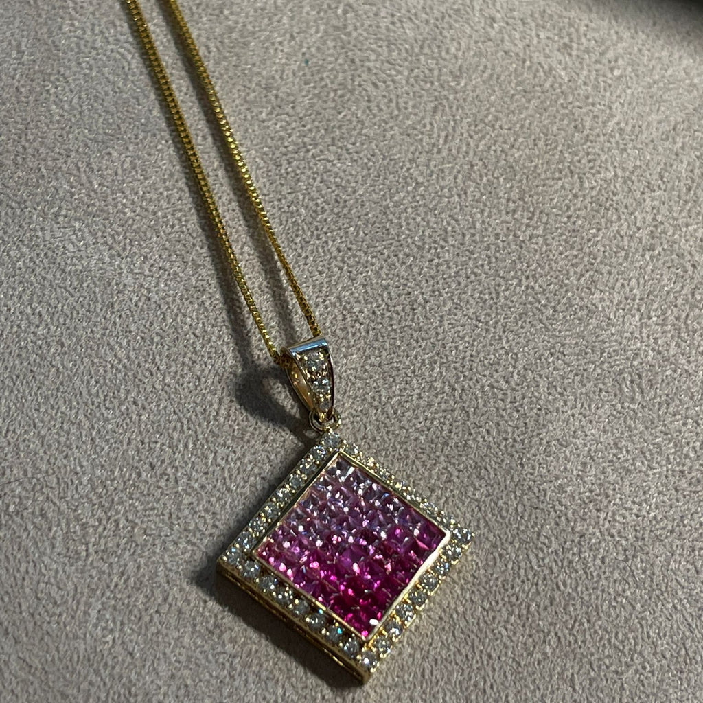 Diamond Pink Sapphire Necklace in 18ct Yellow Gold by Türler Schmuck und Uhren
