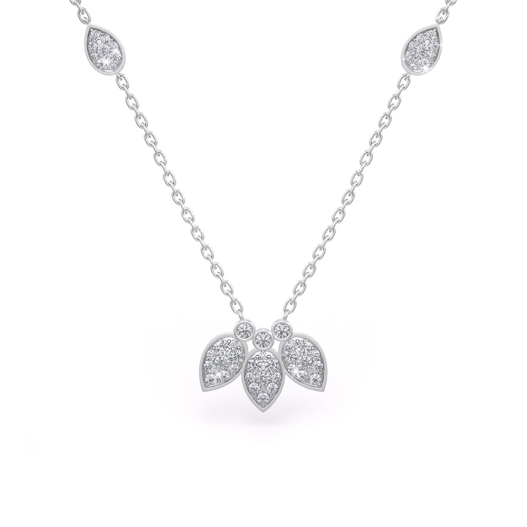 Diamond Necklace 1.40ct in 18ct White Gold Water Lily Flower Petals