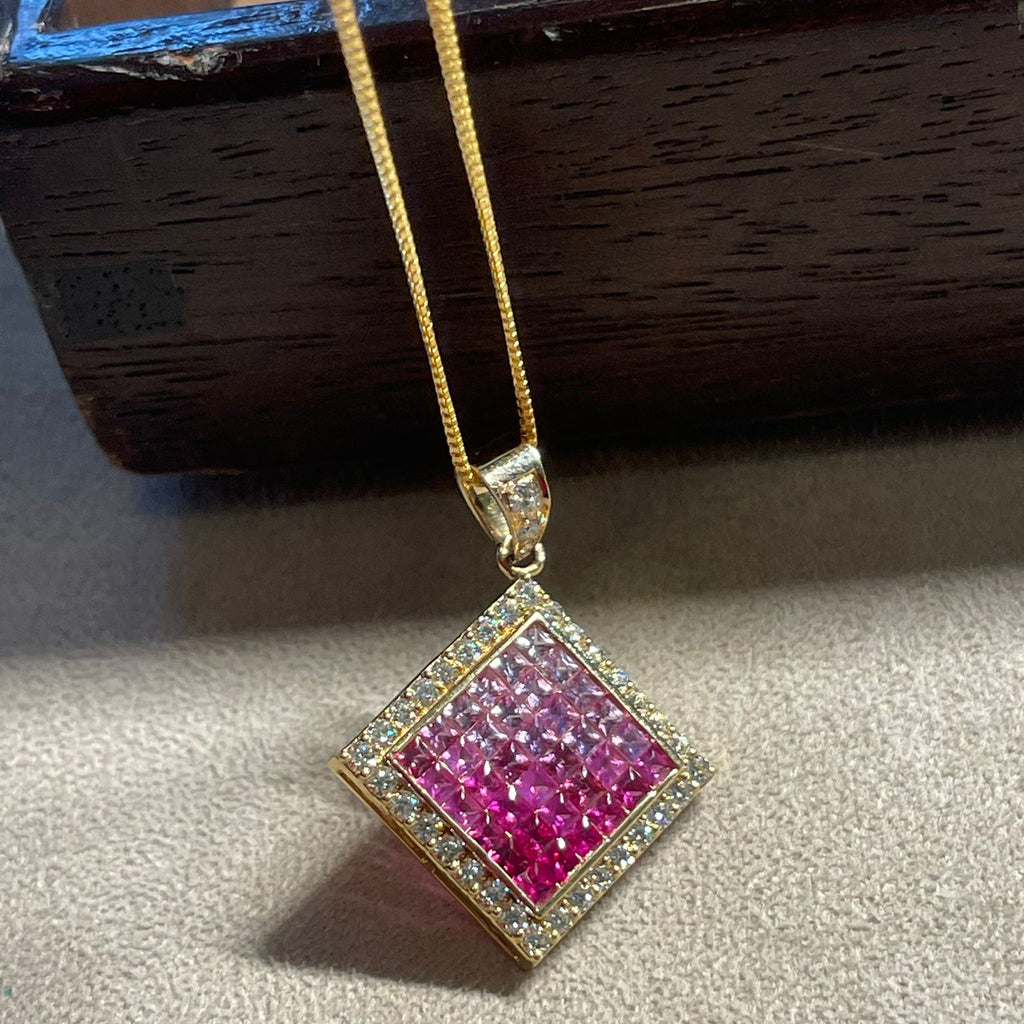 Diamond Pink Sapphire Necklace in 18ct Yellow Gold by Türler Schmuck und Uhren