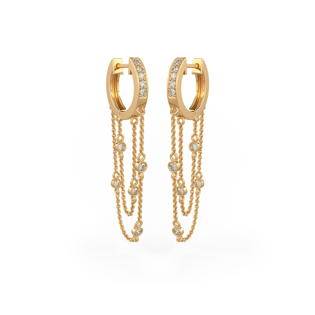 Yellow Gold Double chain eternity hoop earrings