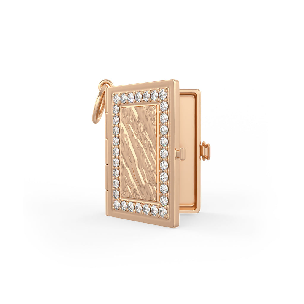 Diamond Book Charm Locket in 18ct Rose Gold Pendant Jane Austen Collection
