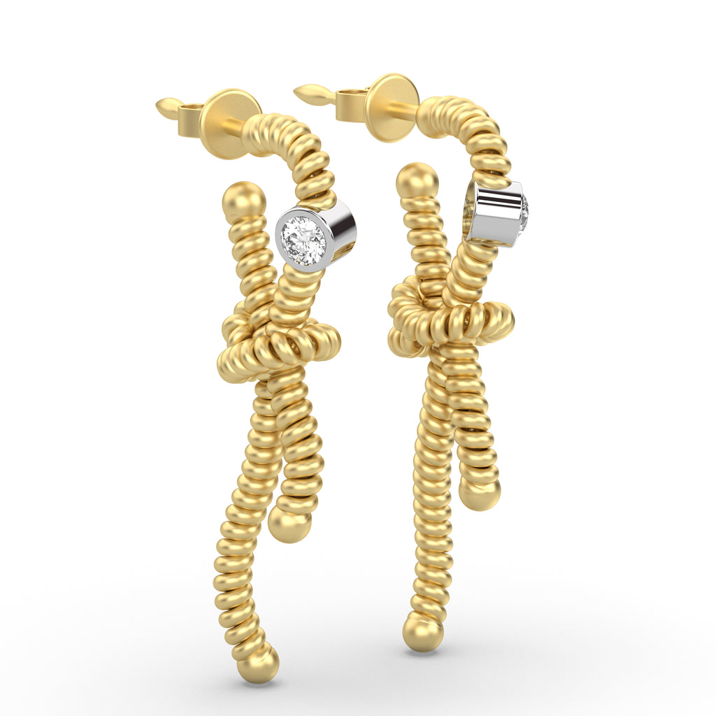 Sailors Knot Diamond Earrings in 18ct Yellow Gold 4cm (available singular or pair)