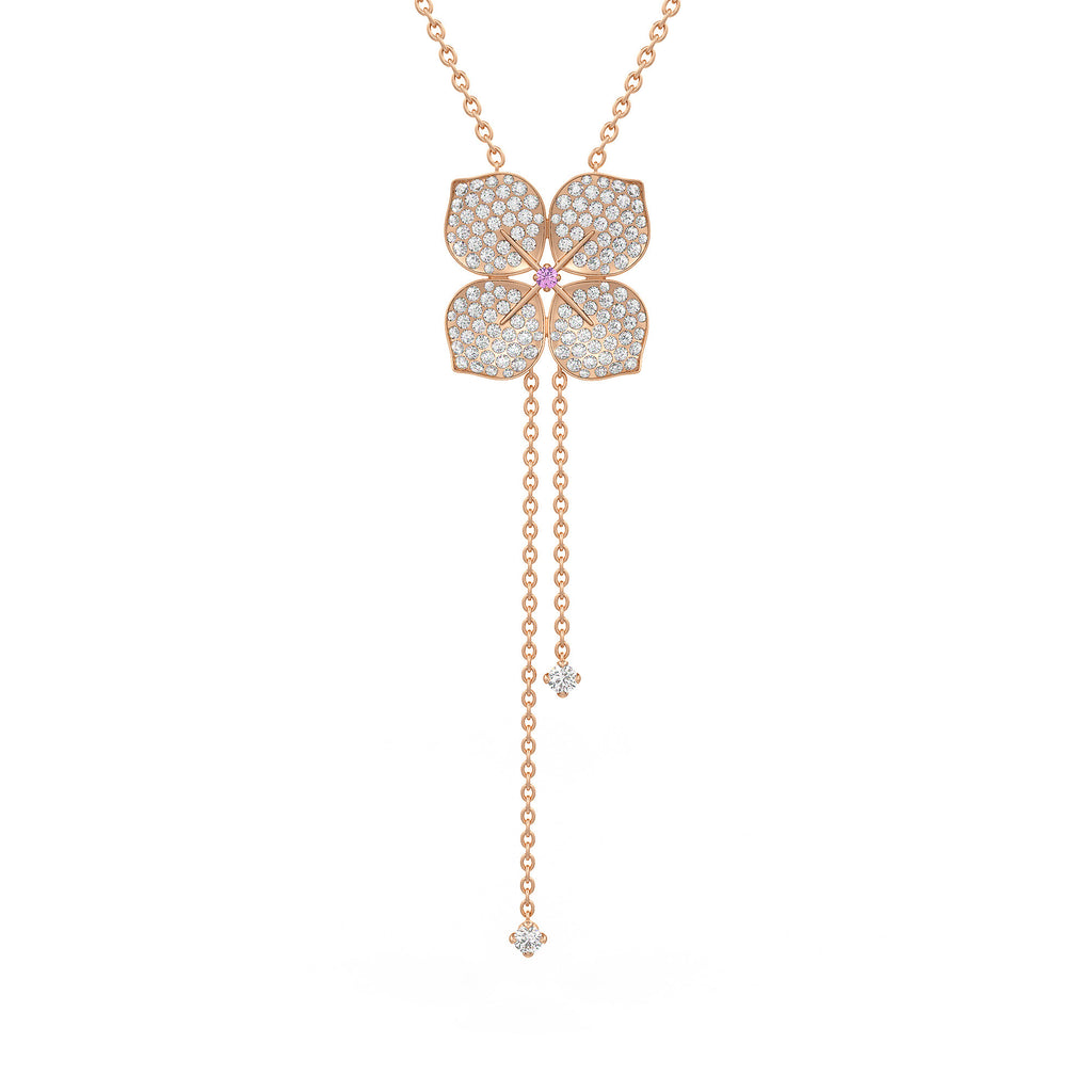 Diamond Necklace Hydrangea Flower 1.80ct 18ct Rose Gold