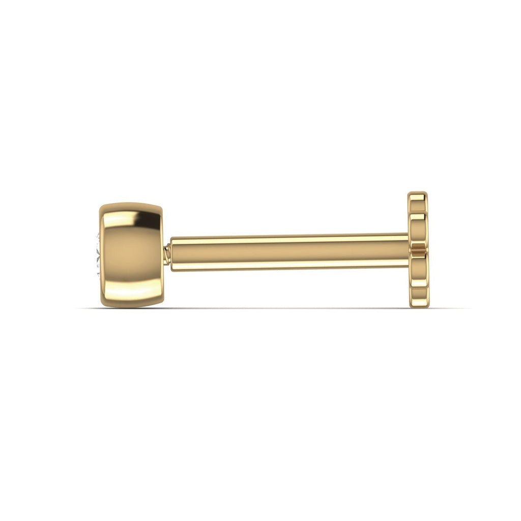 18ct Yellow Gold Solitaire Diamond Nose Stud Pin 0.06ct VS Piercing Bezel Seth