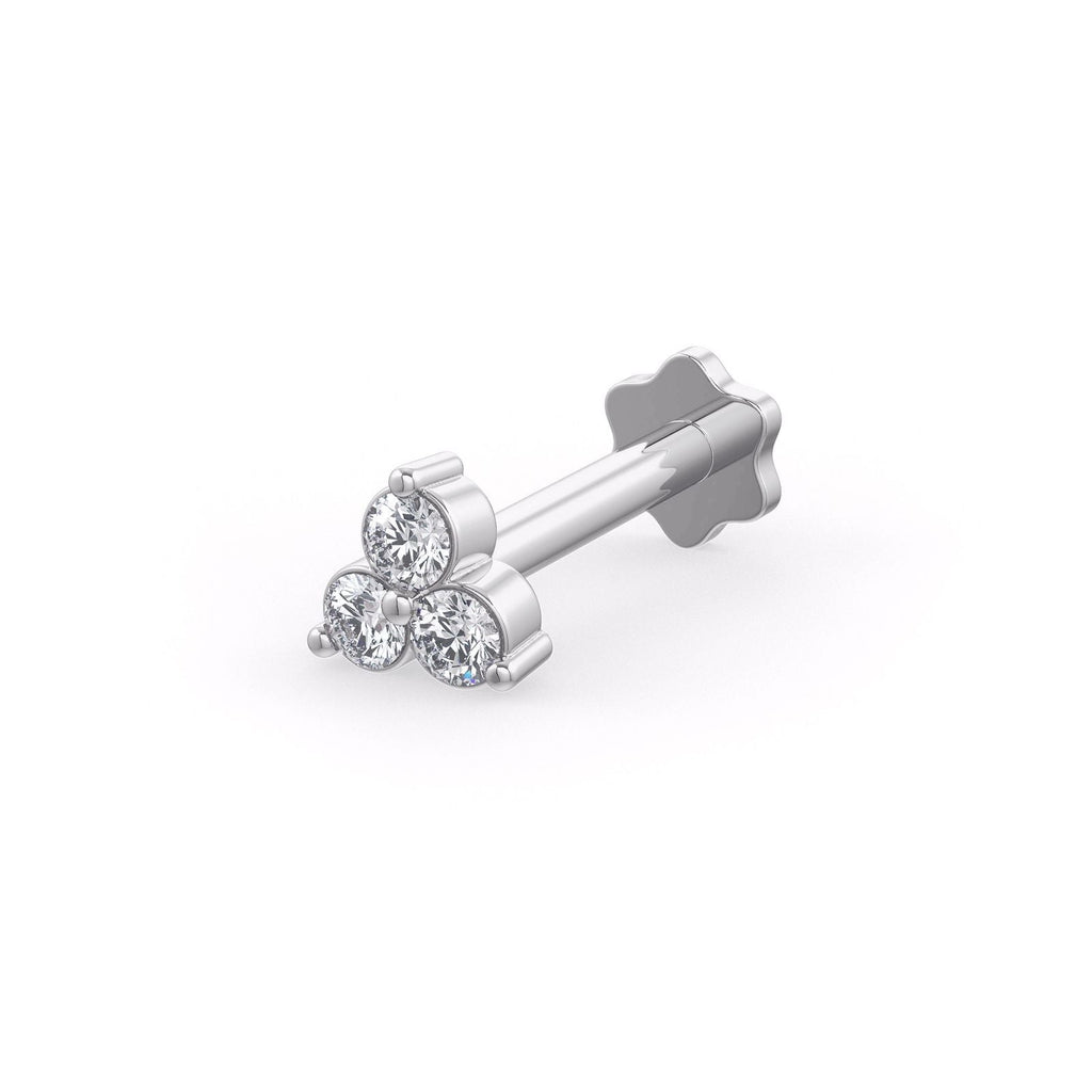 Trilogy Three Diamond Nose Stud | 18K White Gold