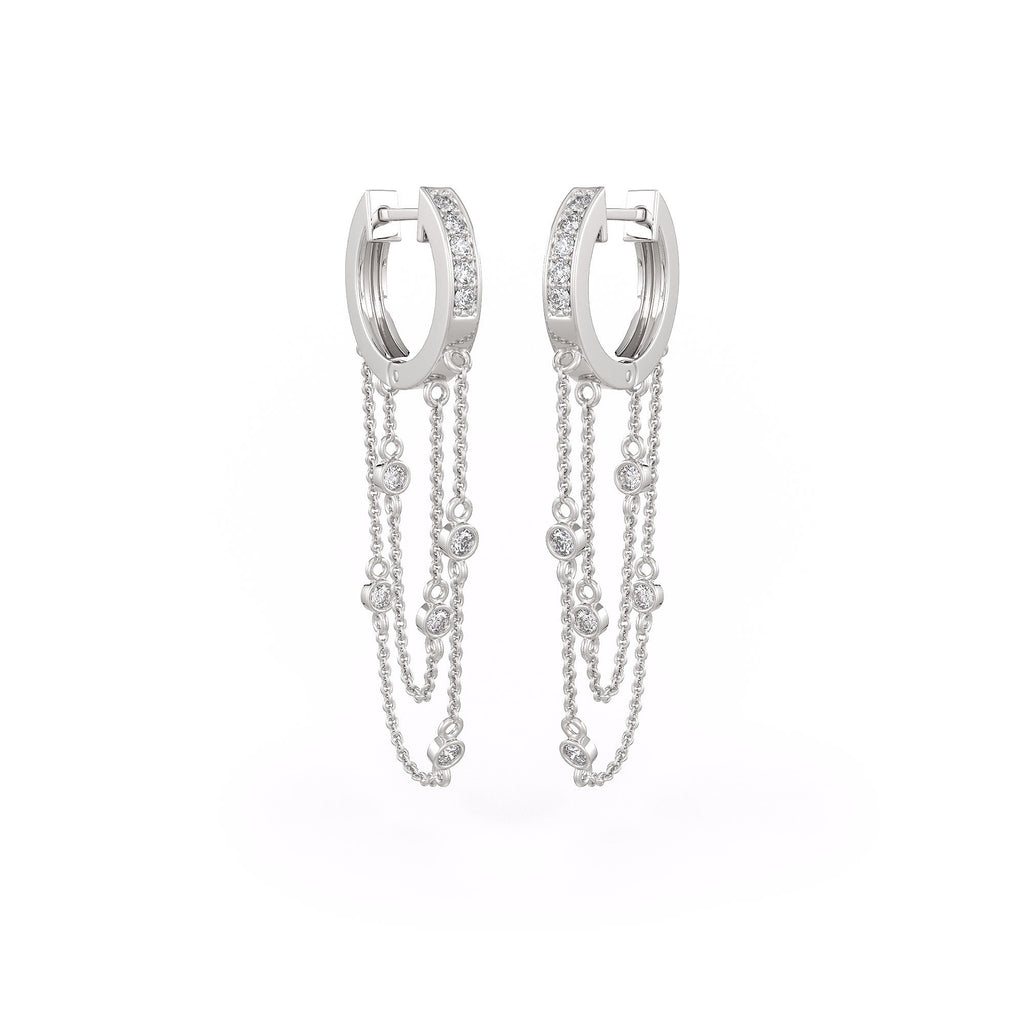 White Gold Double Chain eternity hoop earrings