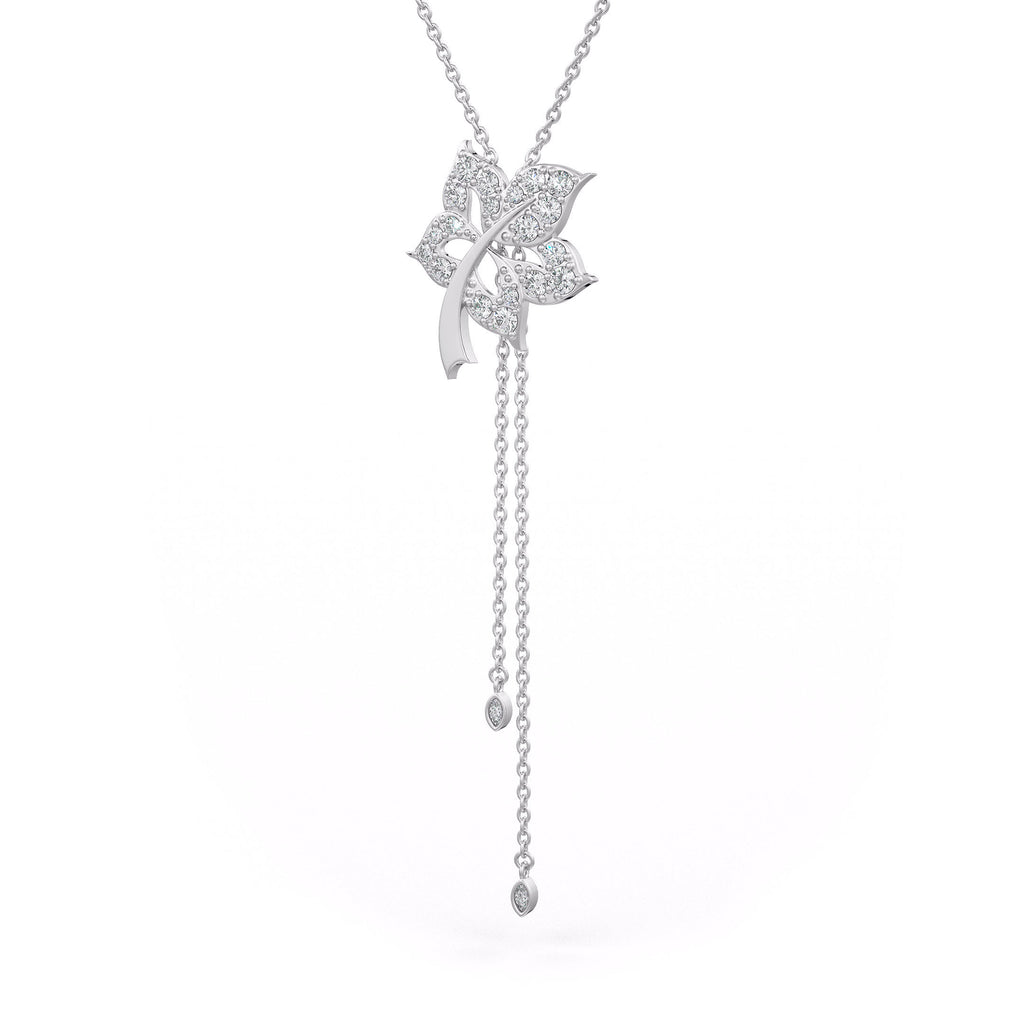 Time Capsule Diamond Flower Lariat Necklace in 18K White Gold