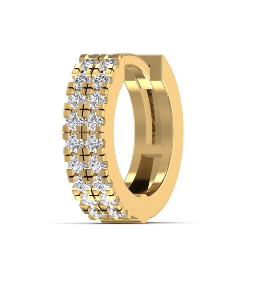 Diamond Cartilage Hoop Piercing in 18ct Yellow Gold 8mm Double Row Singular