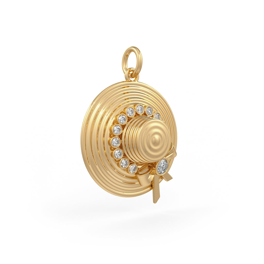 Diamond Hat Charm in 18ct Yellow Gold Jane Austen Homage Gold Hat Pendant