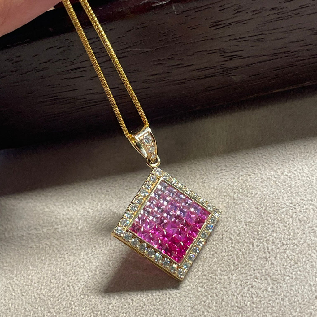 Diamond Pink Sapphire Necklace in 18ct Yellow Gold by Türler Schmuck und Uhren