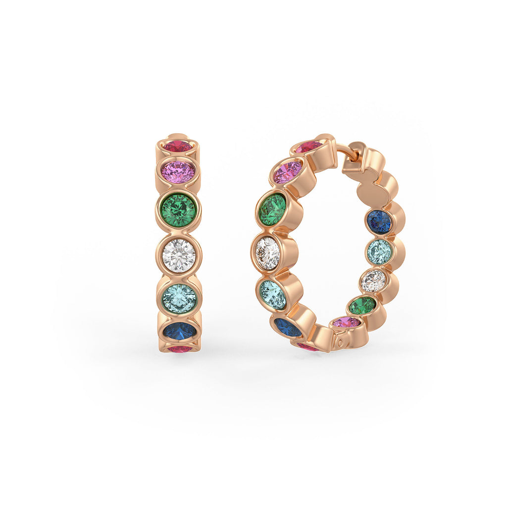 Versailles-Inspired Diamond & Sapphire Hoop Earrings – 18K Rose Gold