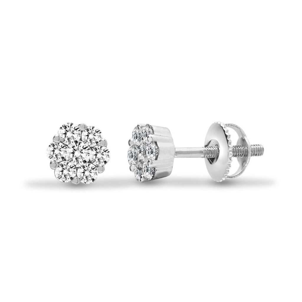 18ct White 1ct Diamond 7 Stone Cluster Earrings