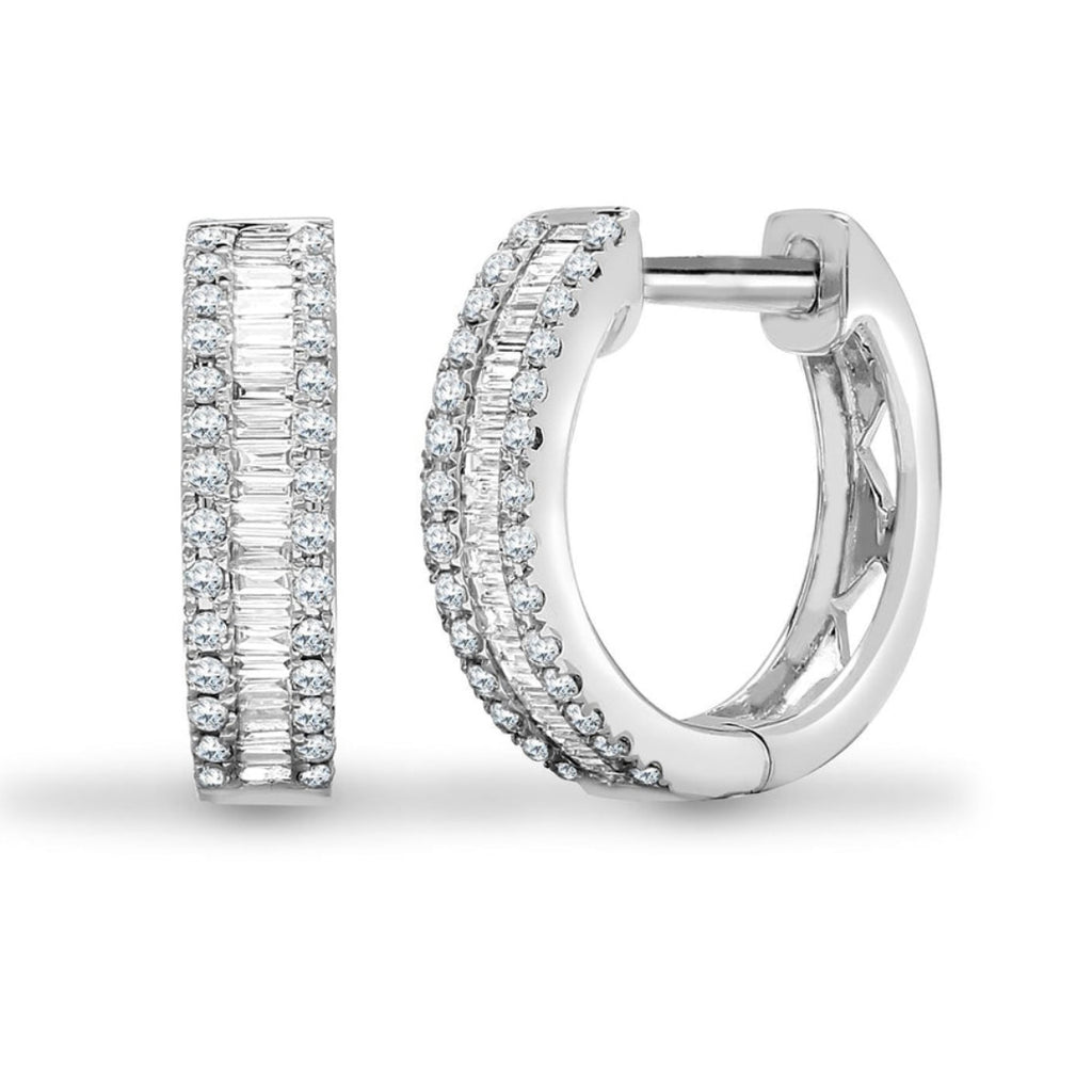 18ct White Gold 0.40ct Round & Baguette Diamond Hoop Earring