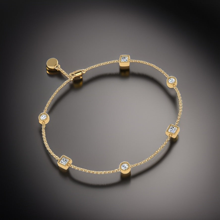 18ct Yellow Gold Diamond Bracelet interval station chain over half carat