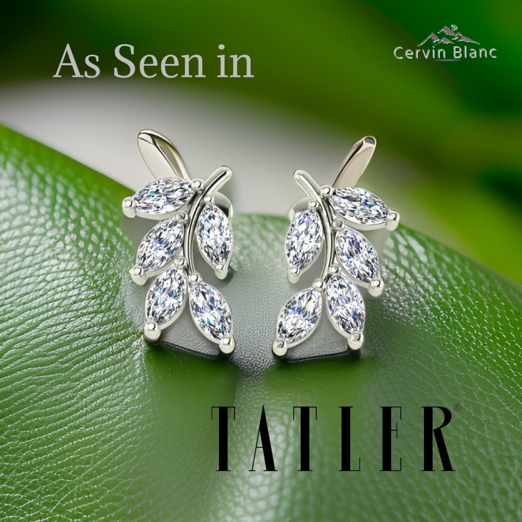 18ct White Gold Diamond Earrings leaf studs 1.20ct Marquise Cut. As Seen in TATLER