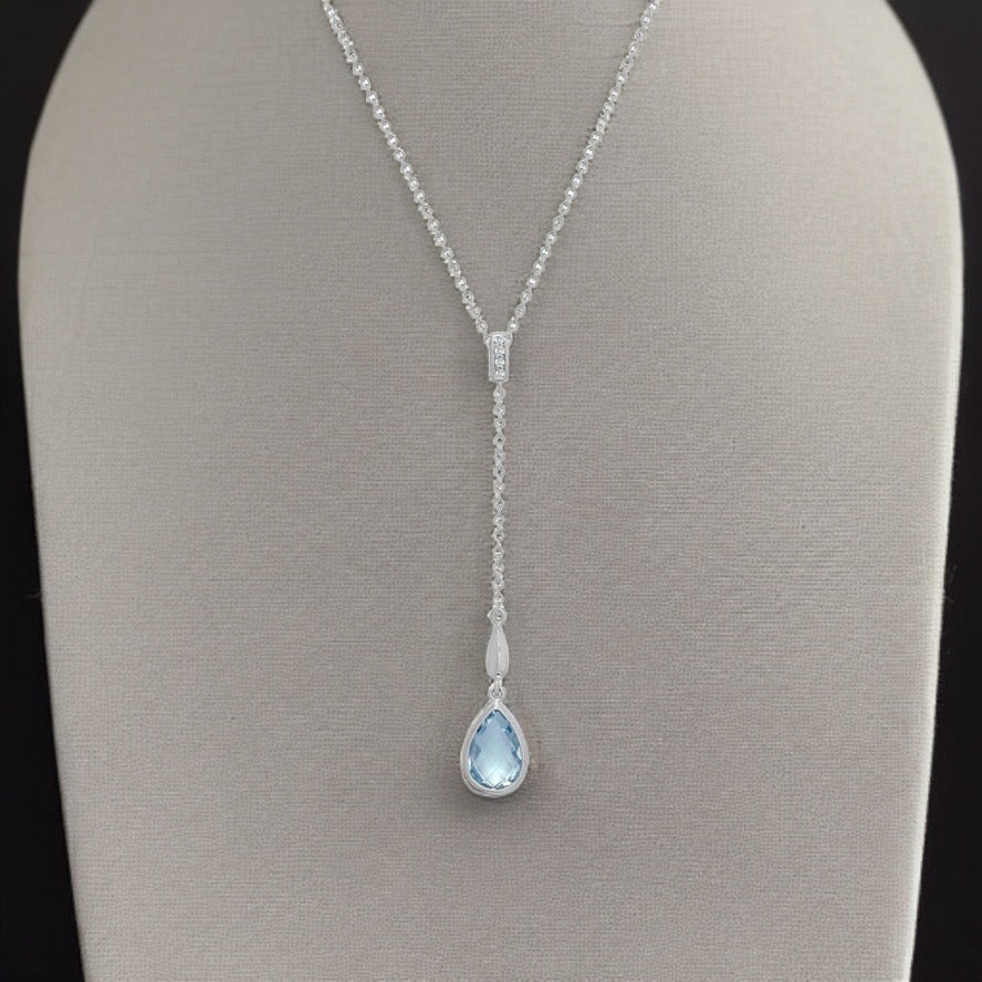 18ct White Gold Diamond And Blue Topaz Lariat Necklace