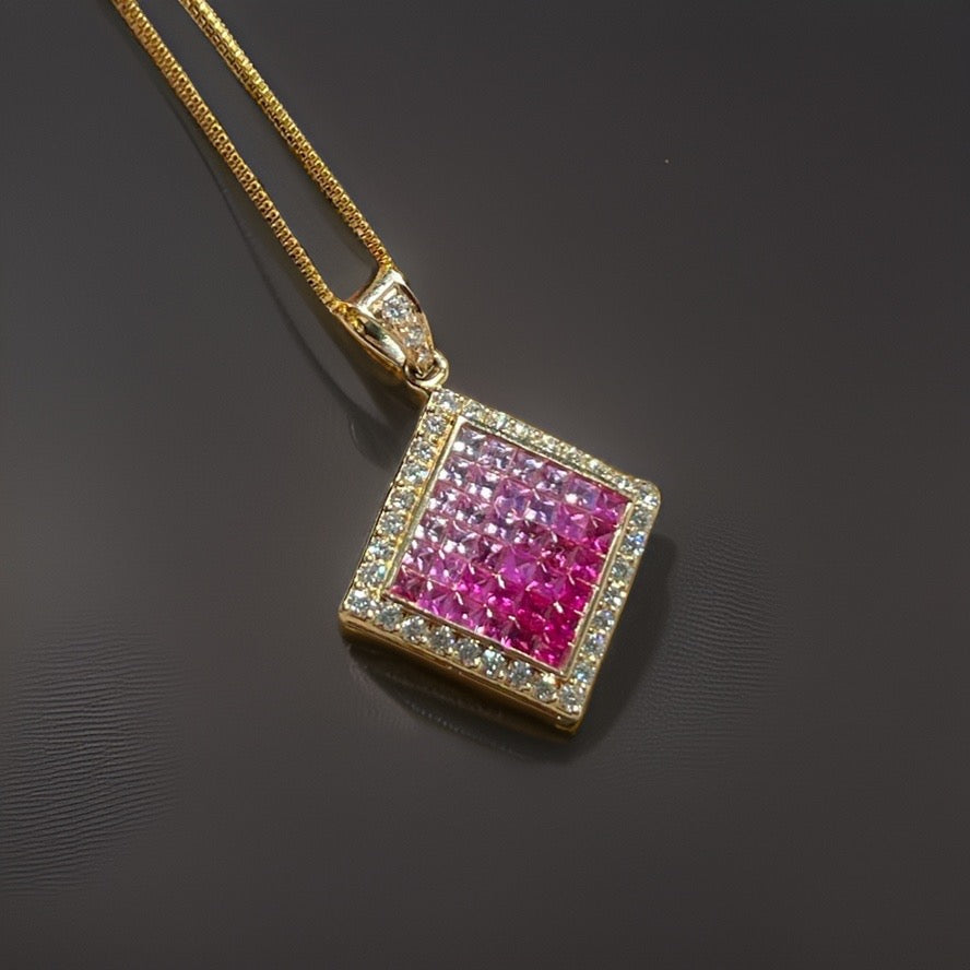 Diamond Pink Sapphire Necklace in 18ct Yellow Gold by Türler Schmuck und Uhren