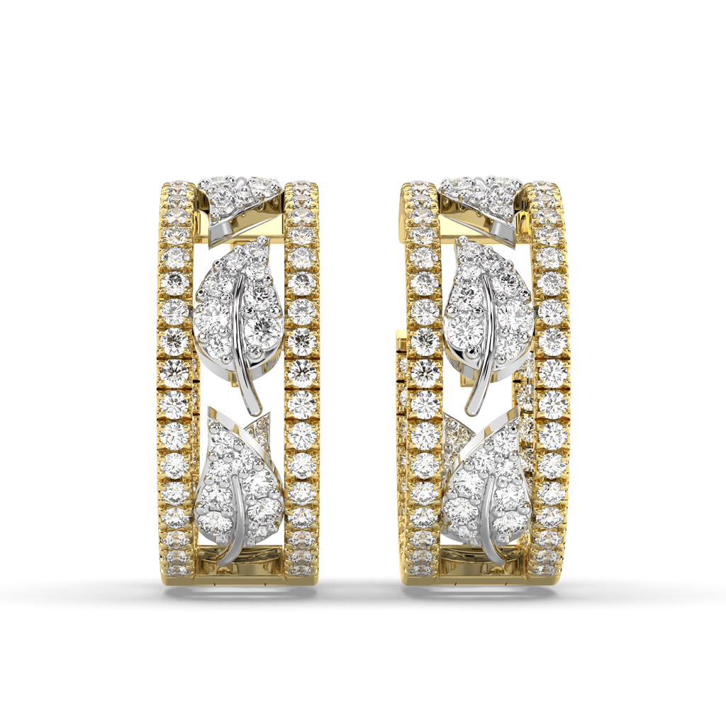 Diamond Hoop Earrings Snow Dust Leaf in 18ct Two Tone Gold