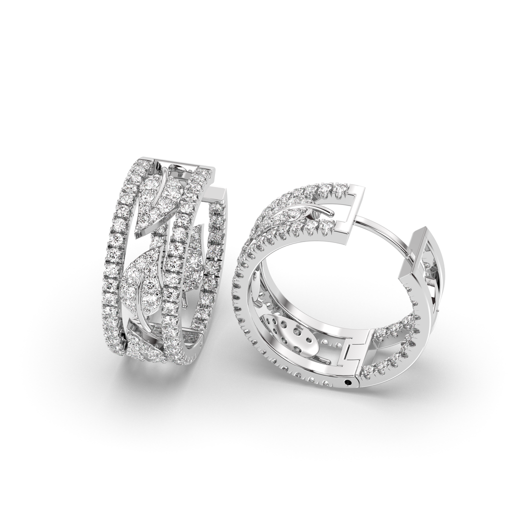 Diamond Hoop Earrings Snow Dust Leaf in 18ct White Gold š