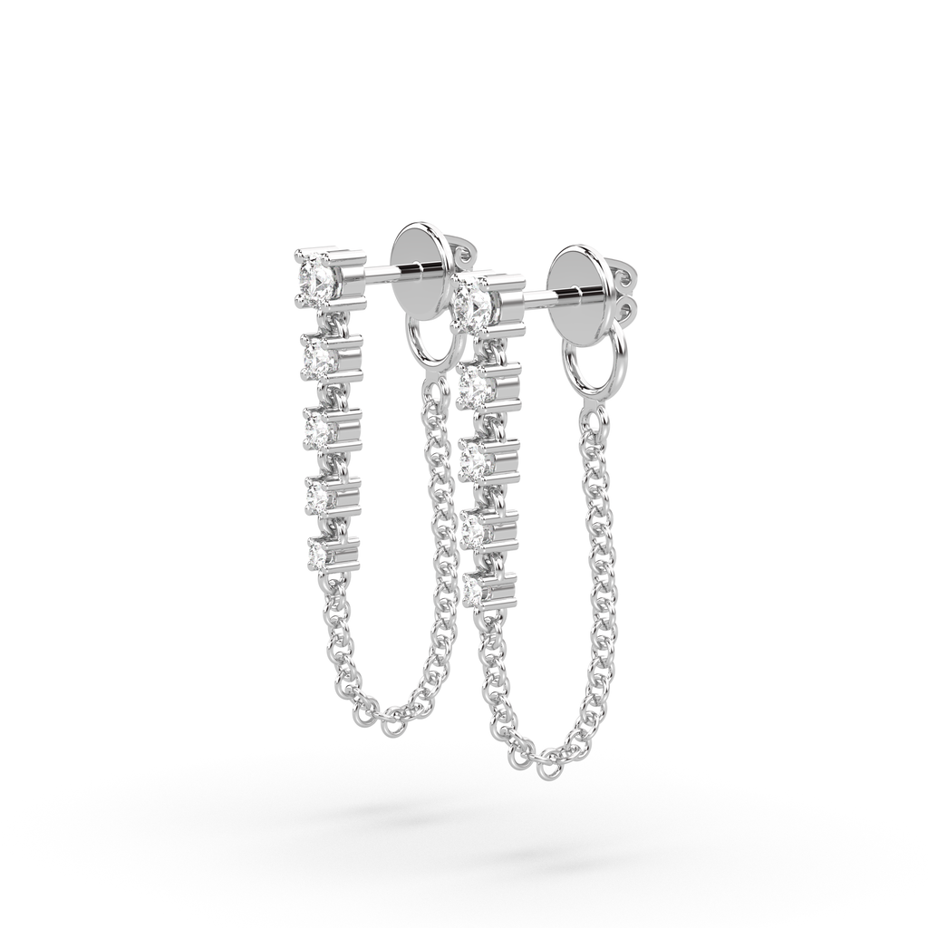 18ct White Gold Diamond Earrings Chain Wrap 0.51ct