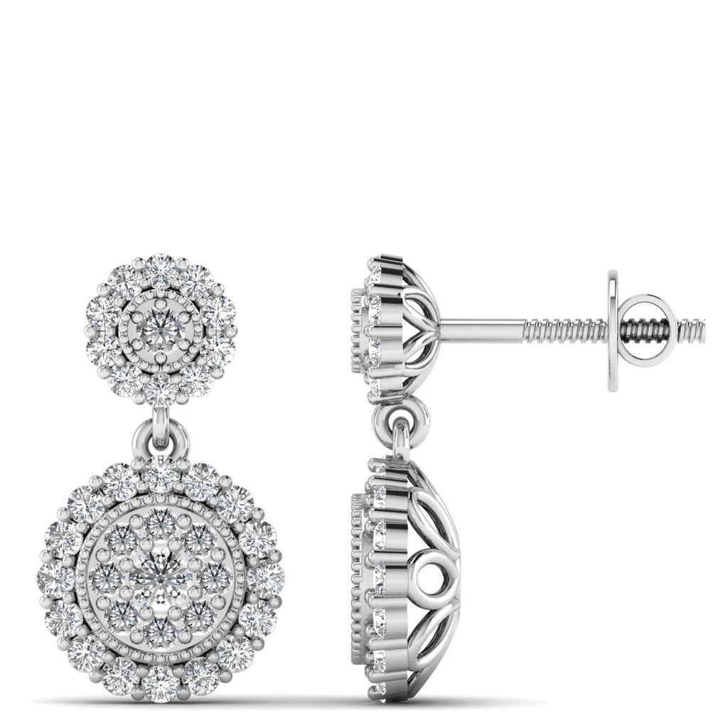 18ct White Gold Round halo Drop Diamond Earrings 1.25ct o